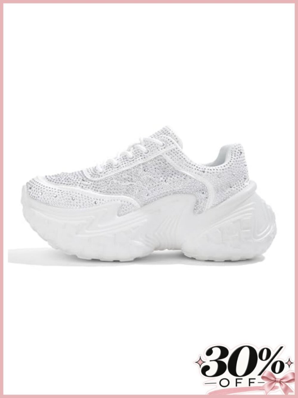 Chunky Rhinestone Lace Sneakers Memory Foam Platform Walking Shoes
